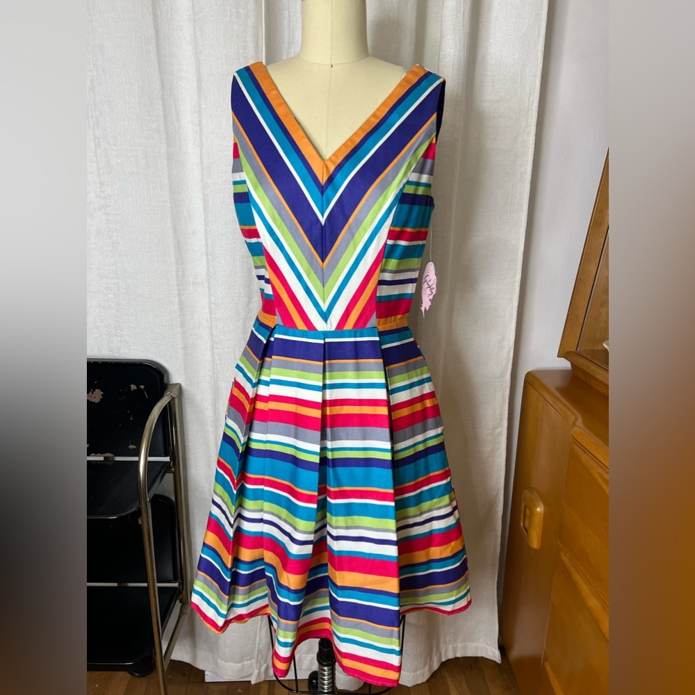 Pinup Girl Clothing Golightly Multi-Color Striped Dress Size XS
